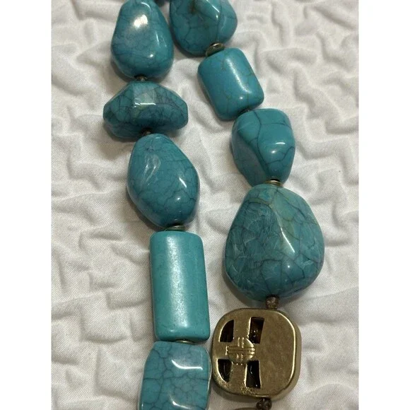 chicos necklace Southwestern Boho chic Turquoise faux Tiger’s Eye Chunky Beads - Picture 13 of 16